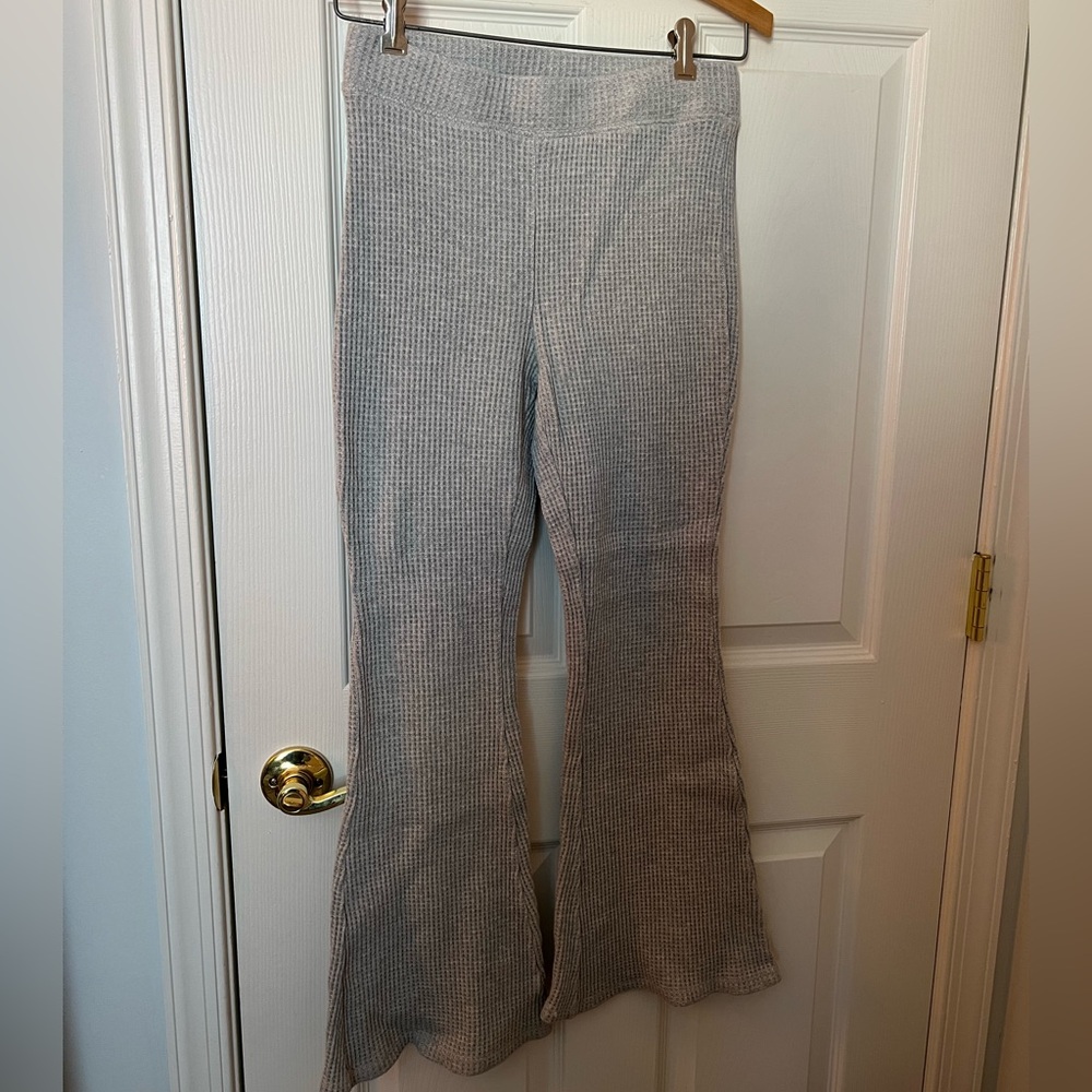 Aerie Grey Waffle Flare Pants